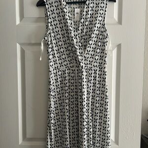 Banana Republic White and Navy Geometric Wrap Midi Dress